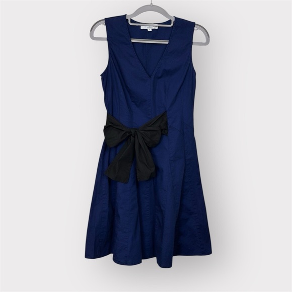 Thakoon Navy Blue Black Tie Waist Sleeveless Mini Dress- Size 2 - Picture 3 of 9